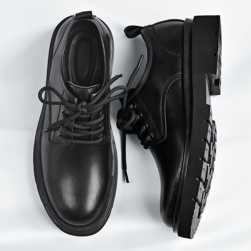 2026 New Winter Men's Shoes Black Casual Leather Shoes Men's Business Formal Big Head Work Trendy Shoes