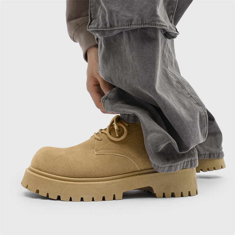 New Winter Low Top Martin Boots Men's Retro Workwear Shoes With Thick Sole, Increased Height, Breathable Suede Leather Shoes