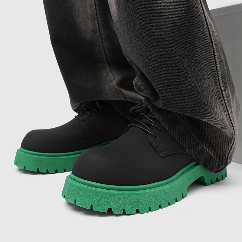 2026 New Casual Leather Shoes for Men with a High-End Feel, Increased Height, Thick Sole, Color Blocked Big Toe Shoes