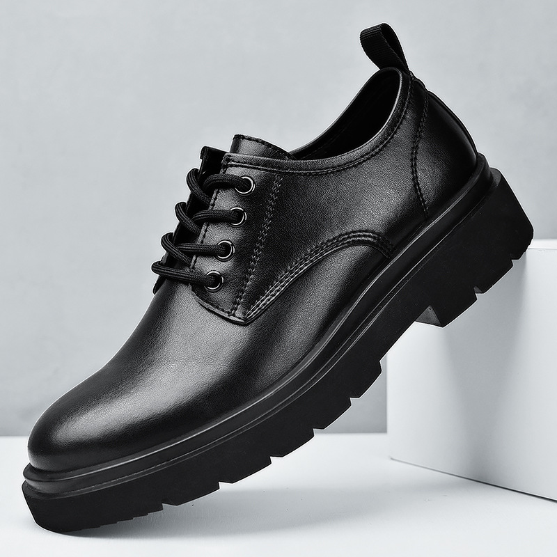 2026 New Winter Men's Shoes Black Casual Leather Shoes Men's Business Formal Big Head Work Trendy Shoes