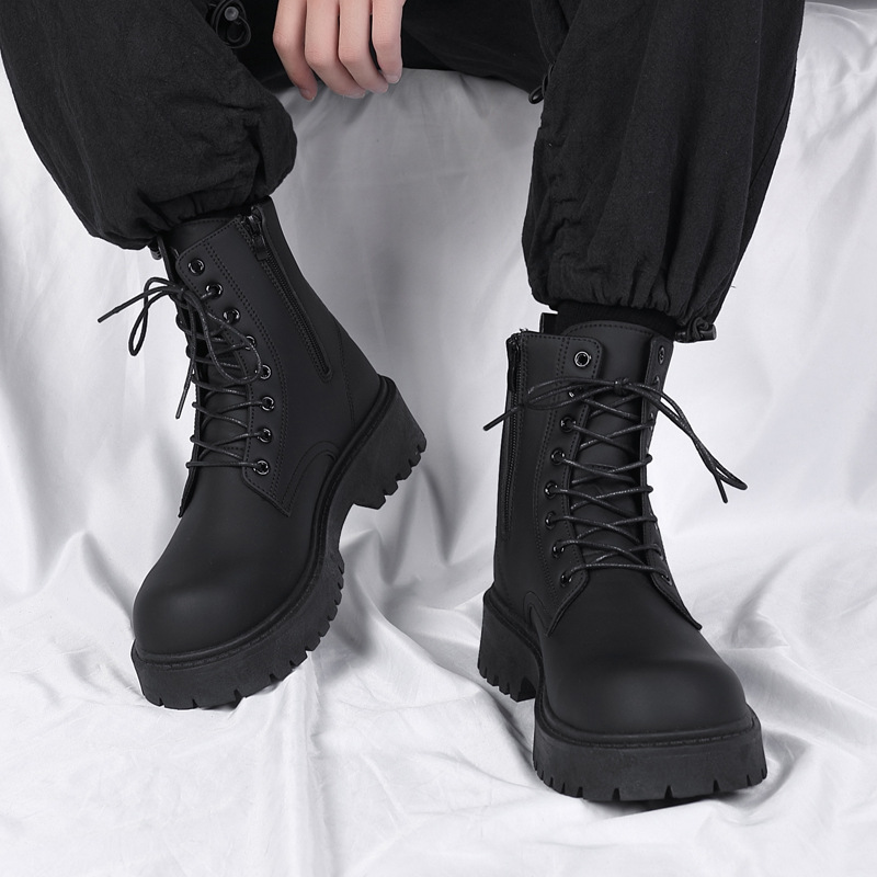 New Winter Black Motorcycle Workwear Boots, High Top Soft Leather Waterproof Casual Leather Boots