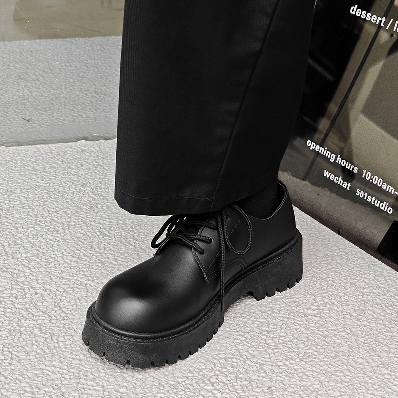 Leather Shoes Men's Winter Casual Retro Thick Sole Height Increasing German Formal Bright Color Trendy Shoes