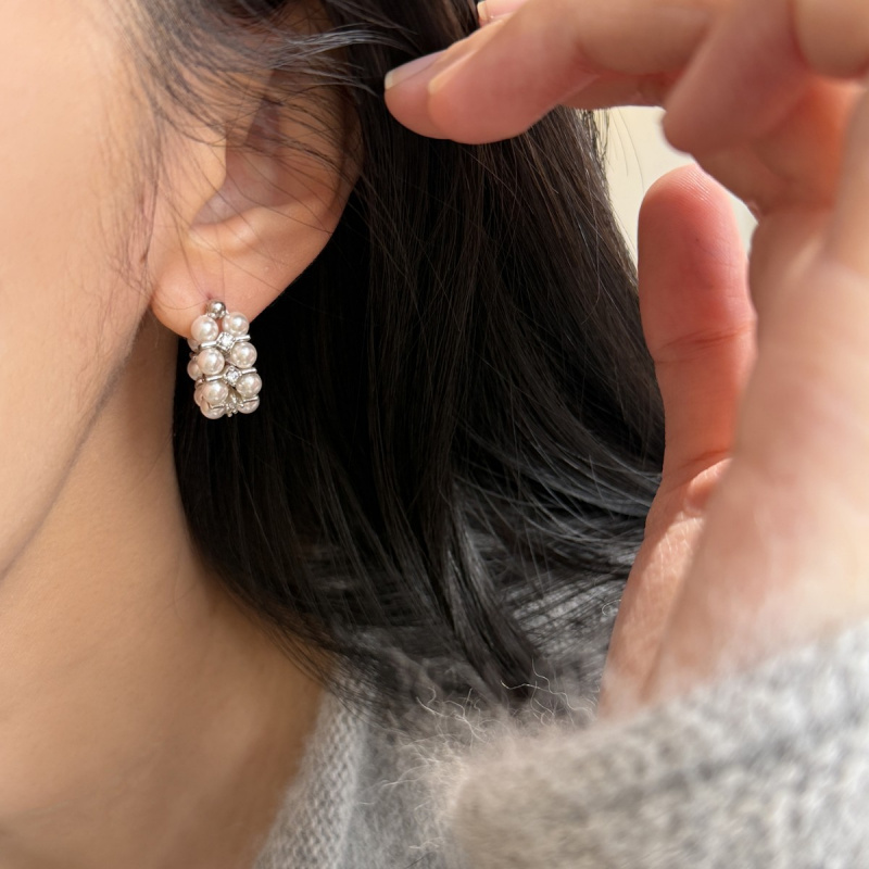 Pearl Sparkling Zirconia Double Layer Earrings For Women, Unique Design, Light Luxury, High End Earrings