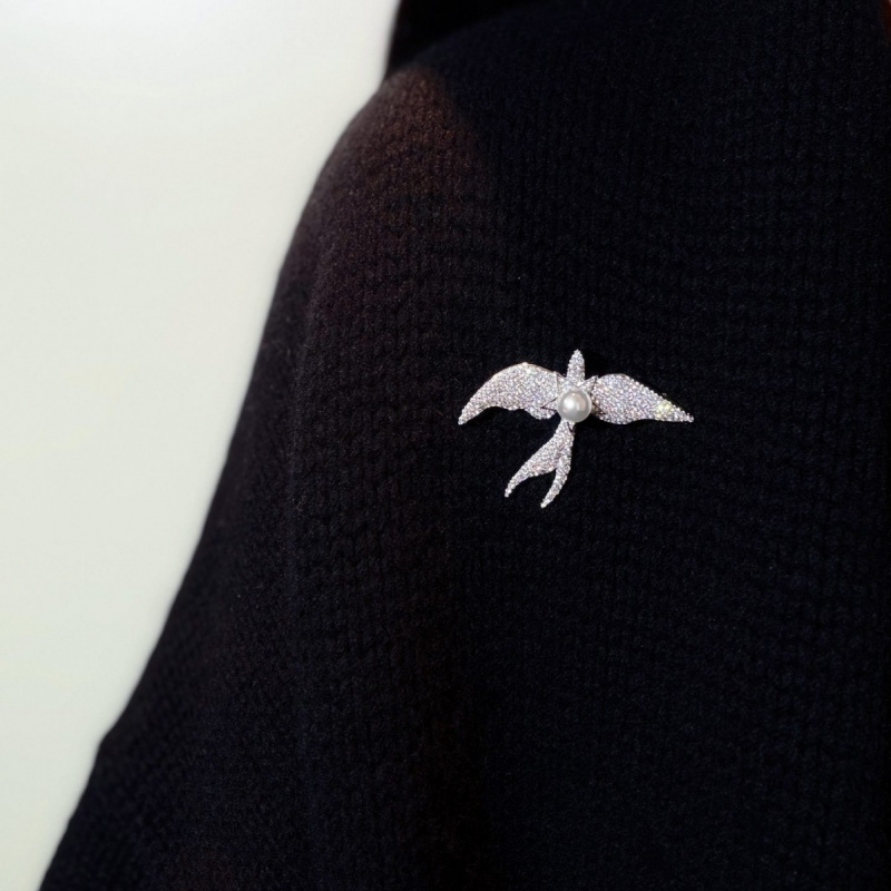 Pearl Full Diamond Bird Brooch Temperament Niche Sweater Brooch High-End Chest Flower