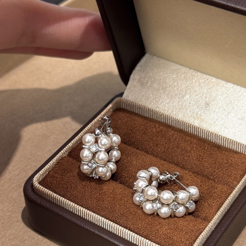 Pearl Sparkling Zirconia Double Layer Earrings For Women, Unique Design, Light Luxury, High End Earrings