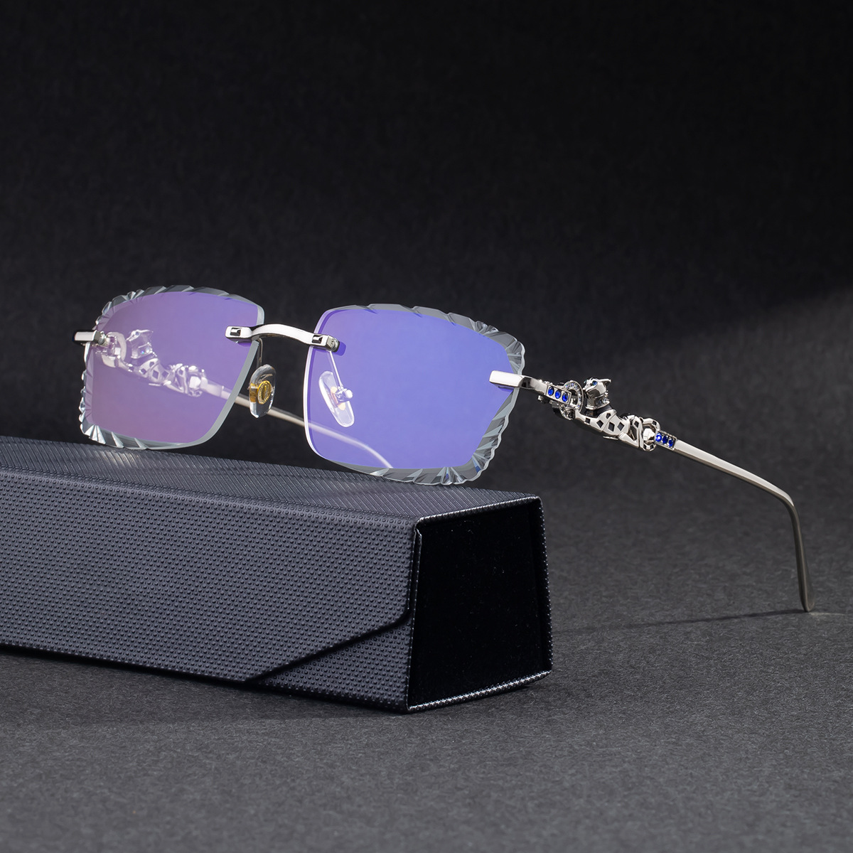 New Fashionable Square Frameless Sunglasses For Men, Leopard Trendy, Diamond Cutting Edge With Diamond Sunglasses For Women