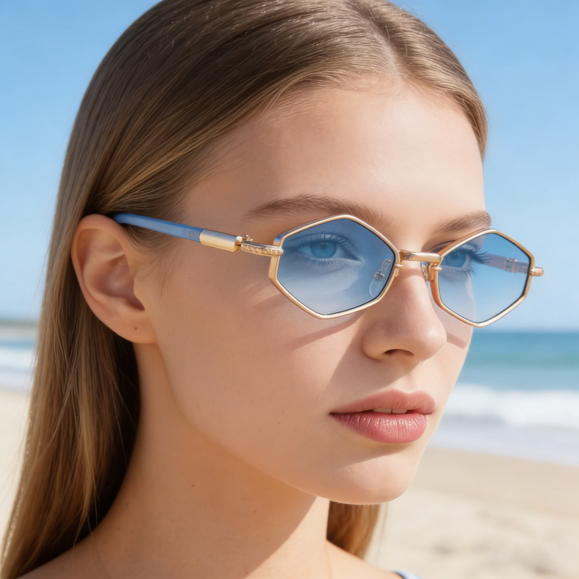 New European and American Fashion Polygonal Sunglasses for Women's Personalized Trendy Outdoor Street Photography Sunscreen Sunglasses