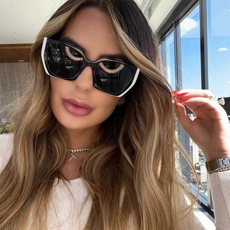 New Fashion Cat Eye Wide Mirror Leg Sunglasses Women