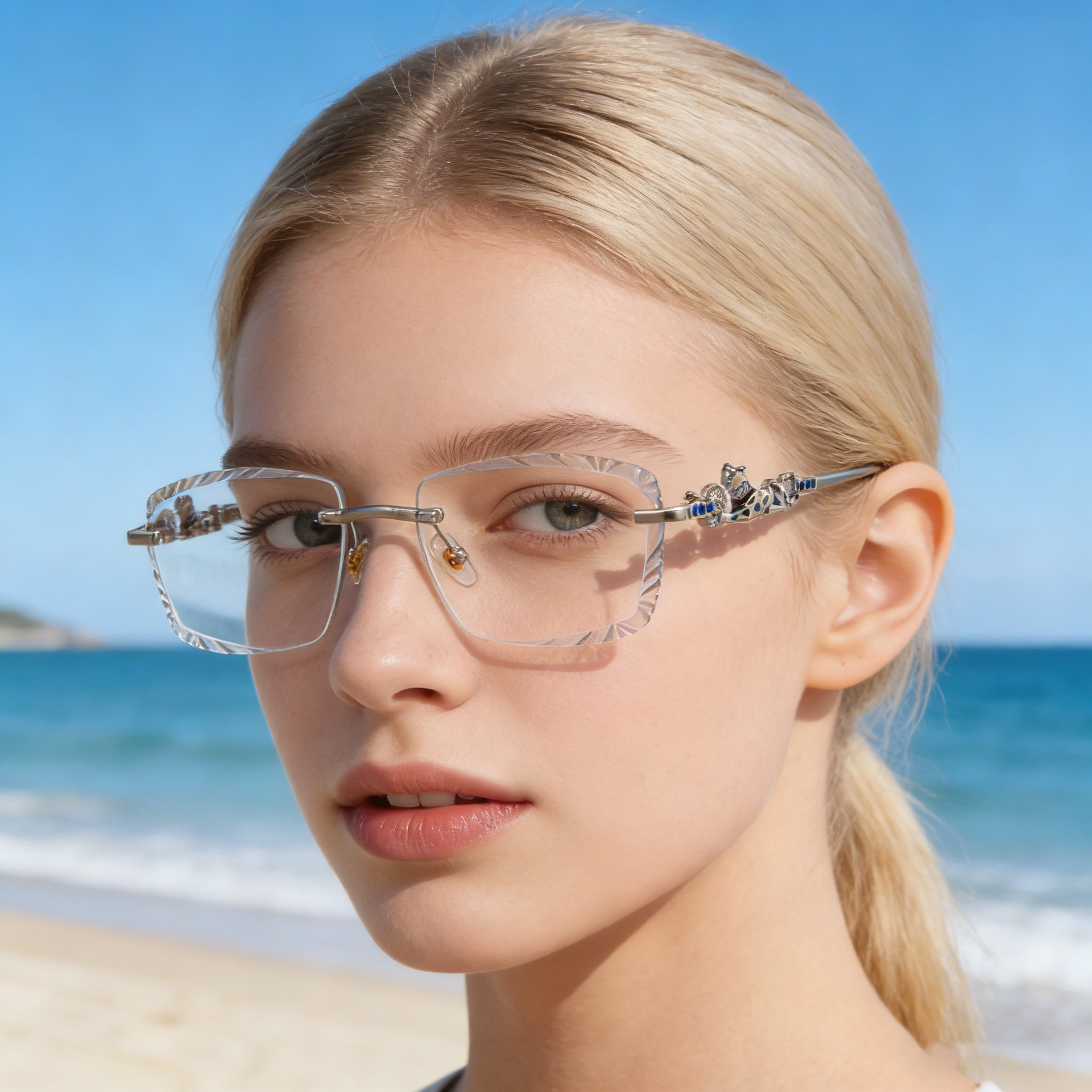 New Fashionable Square Frameless Sunglasses For Men, Leopard Trendy, Diamond Cutting Edge With Diamond Sunglasses For Women