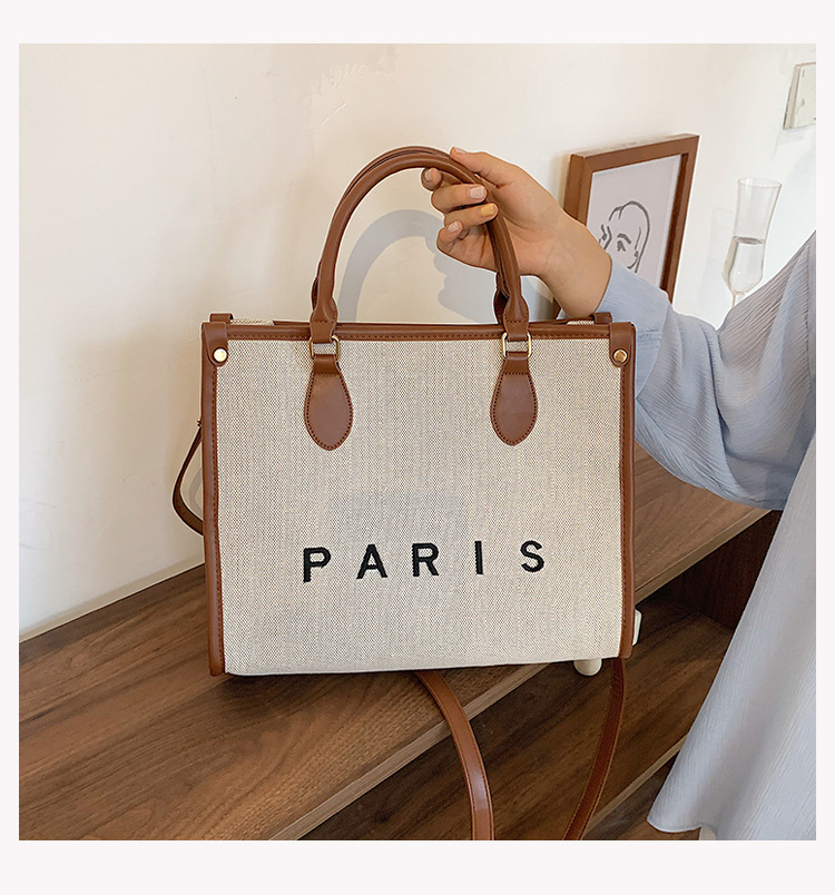 New Canvas Embroidered Letter Handheld Tote Bag With Advanced Sense, Casual Commuter Single Shoulder Crossbody Bag