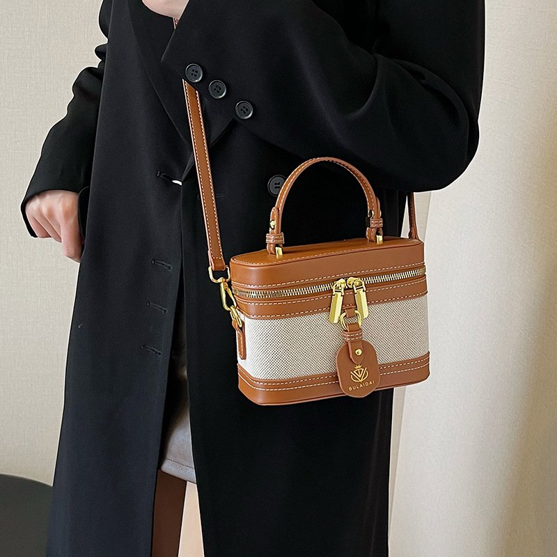 Handheld Box Small Square Bag, Women's New Retro Contrasting Splicing Versatile Single Shoulder Crossbody Bag