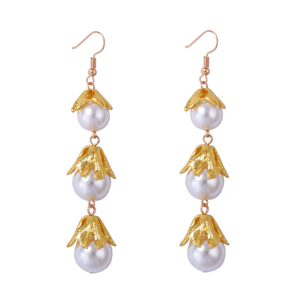 Artistic Retro Light Luxury Temperament Imitation Pearl Flower Tassel Splicing Earrings With High-End Feel For Women