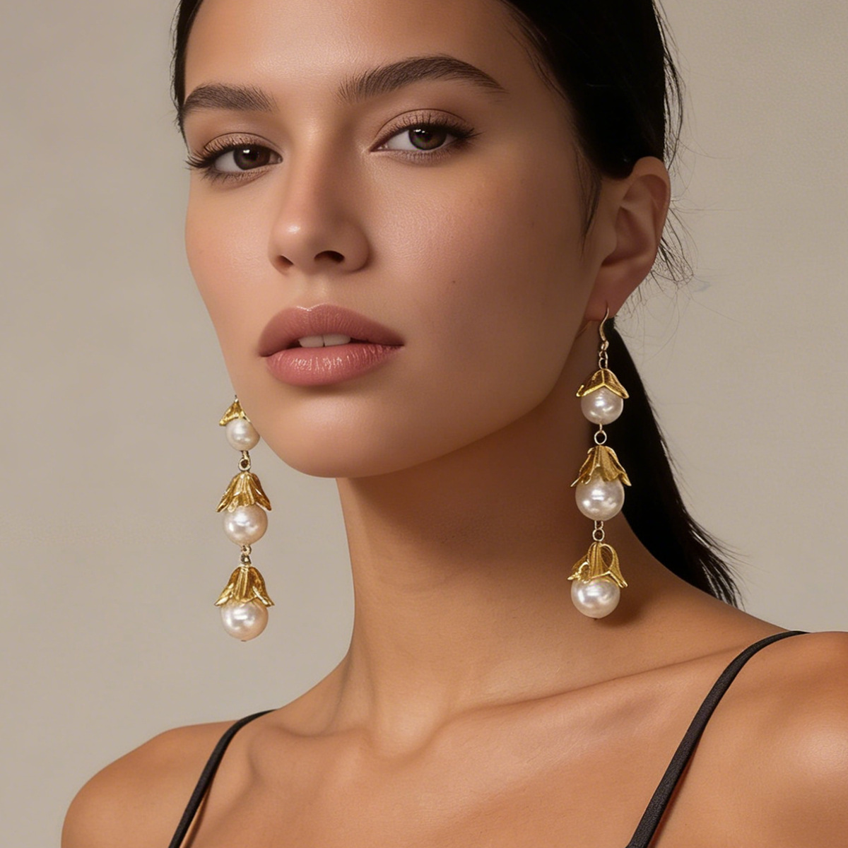 Artistic Retro Light Luxury Temperament Imitation Pearl Flower Tassel Splicing Earrings With High-End Feel For Women