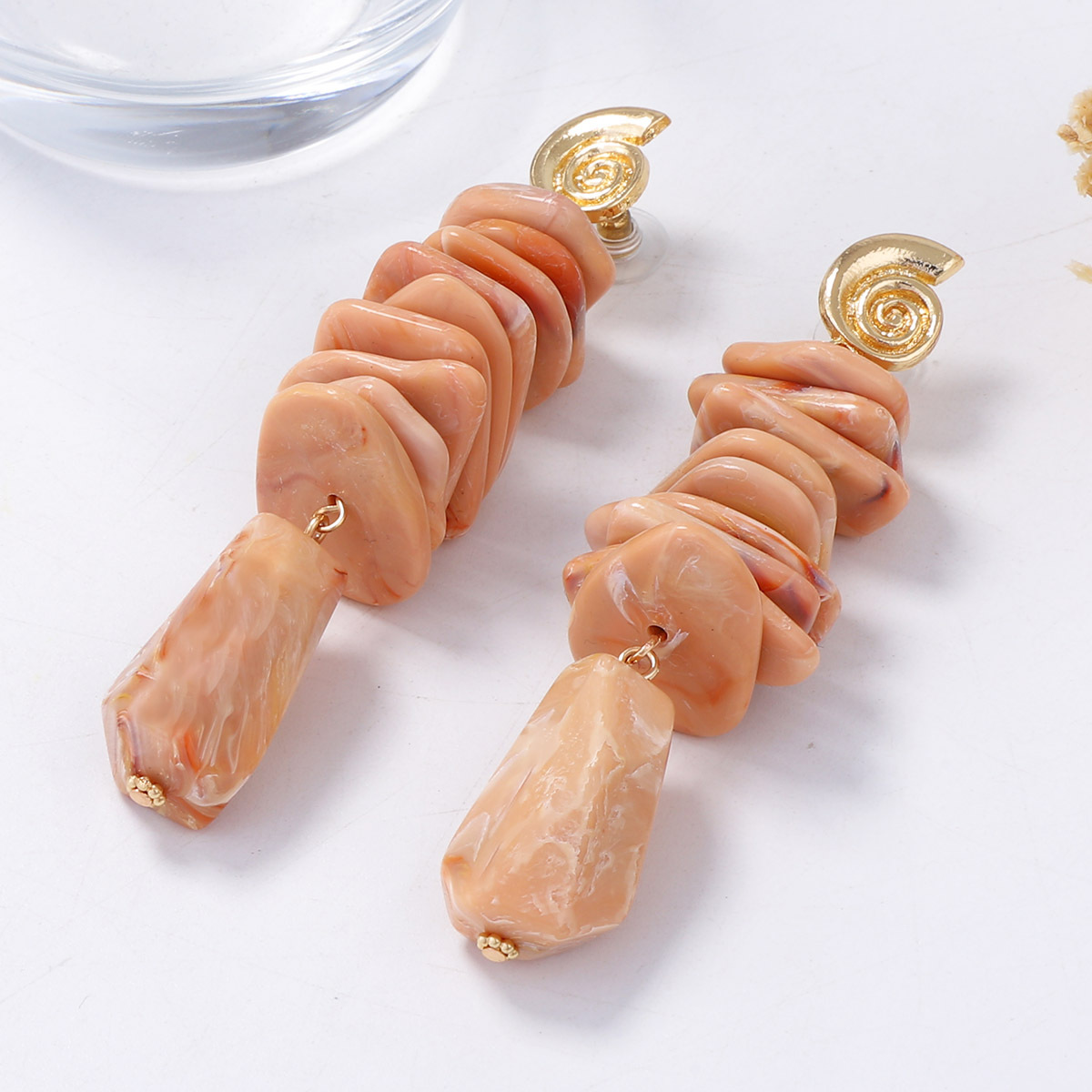 Cross Border European And American Retro Personalized Design Sense Geometric Resin Coral Alloy Conch Long Earrings Ocean Wind