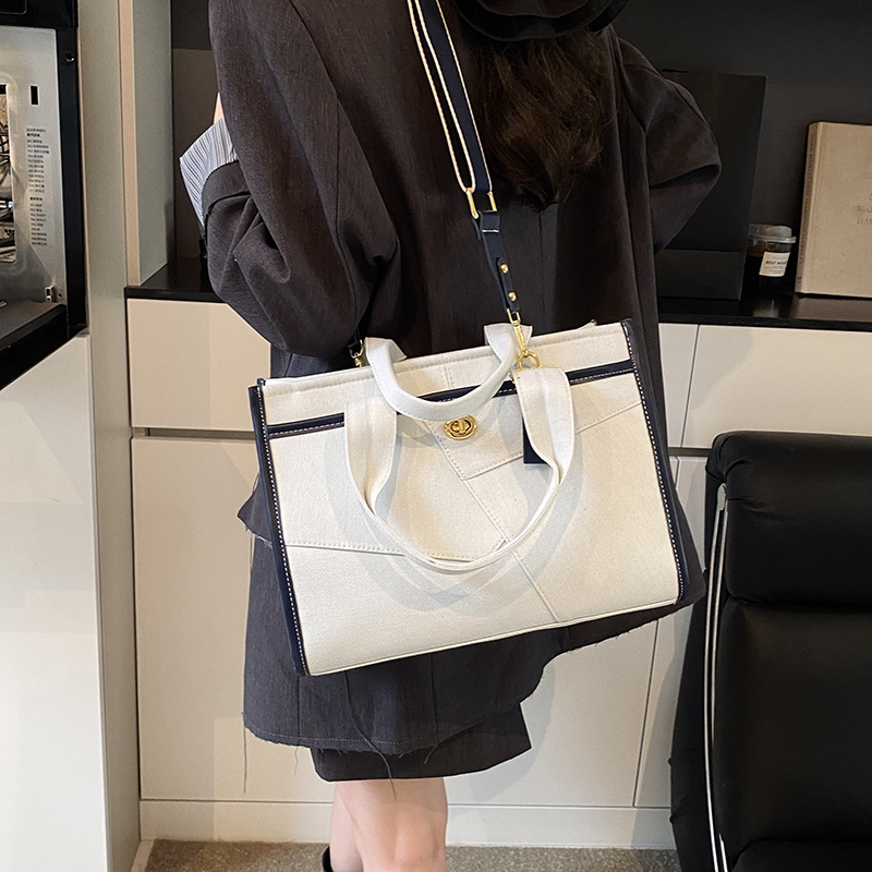 Women's New Denim Contrasting Splicing Hand-Held Tote Bag, Casual Commuting Shoulder Crossbody Bag