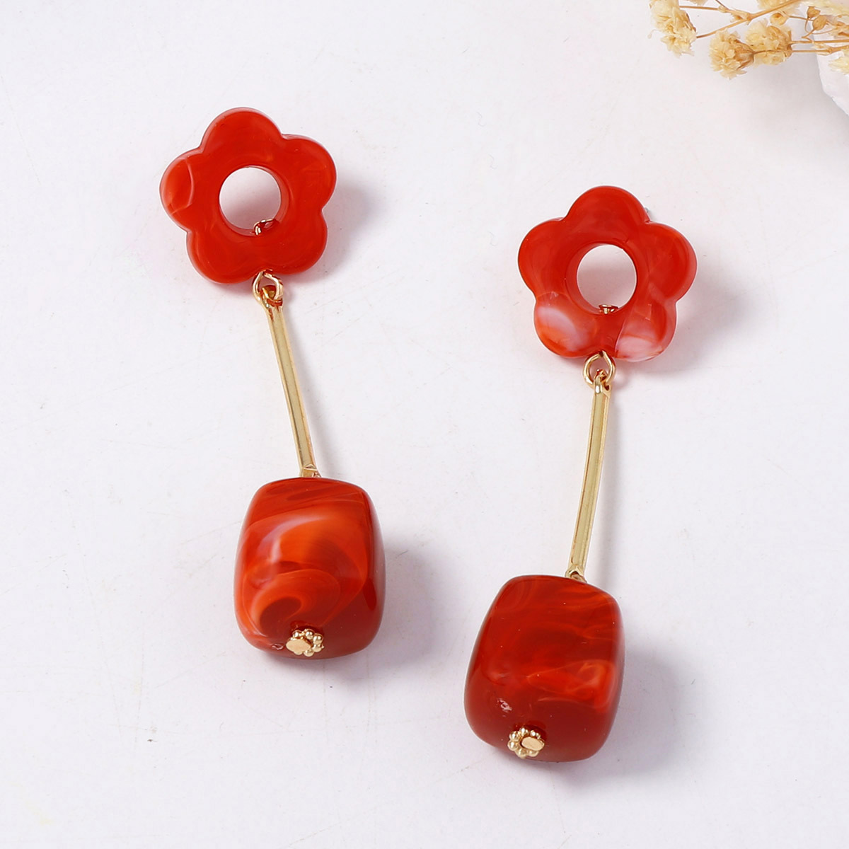 Geometric Resin Plastic Hollow Flower Pendant Earrings Versatile Daily Commuting Earrings