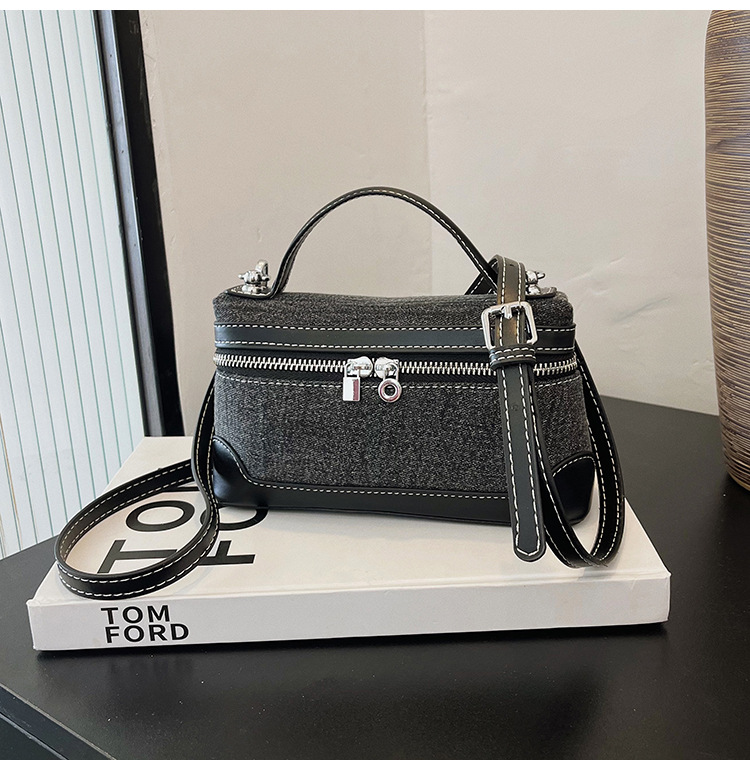 Denim Color Blocked Hand-Held Small Square Bag, Women's New Retro Fashion Casual Shoulder Crossbody Bag