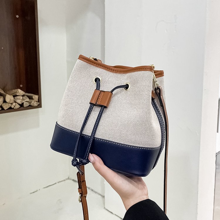 Women's New Canvas Contrasting Hand-Held Bucket Bag, Street Trendy Texture Single Shoulder Crossbody Bag