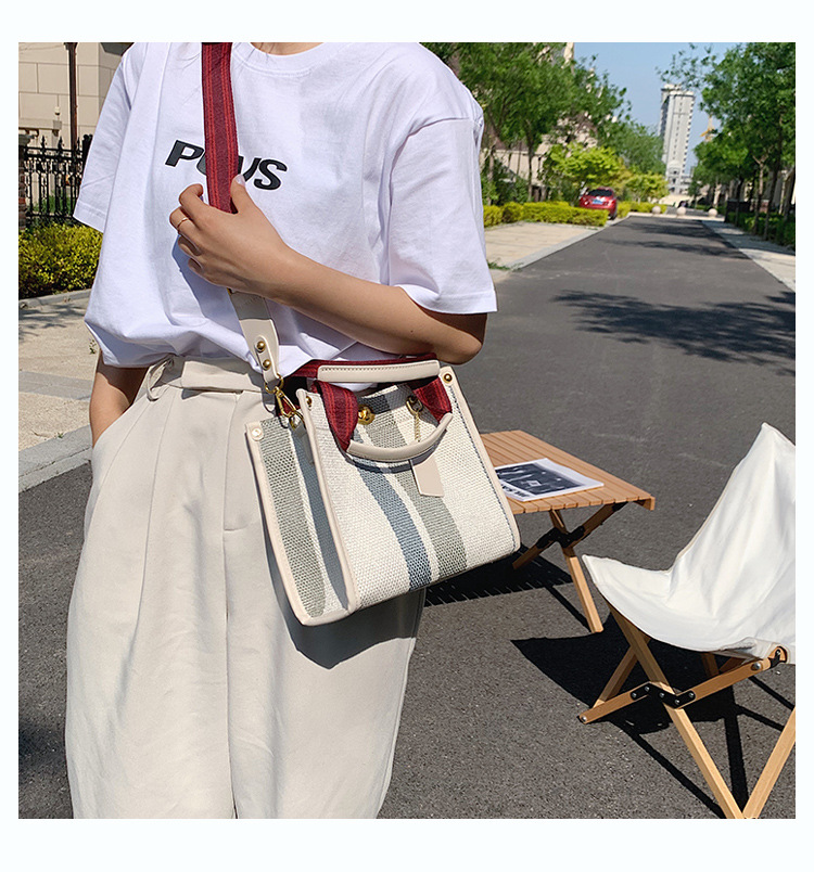 Female Hot Selling Cross-Border New Trendy Fabric Striped Handbag With High-End Texture And Light Luxury Crossbody Bag