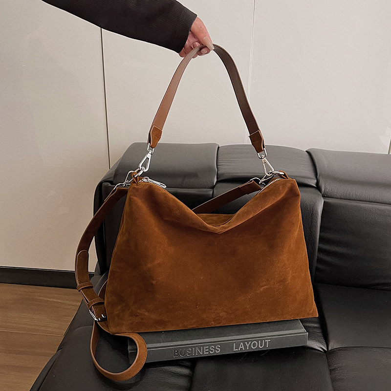 Women's New Suede Armpit Pillow Bag, Retro Frosted Casual Shoulder Crossbody Bag