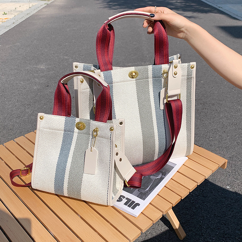 Female Hot Selling Cross-Border New Trendy Fabric Striped Handbag With High-End Texture And Light Luxury Crossbody Bag