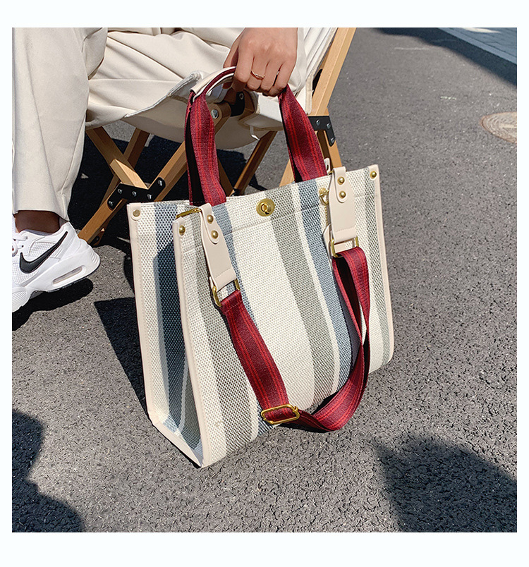 Female Hot Selling Cross-Border New Trendy Fabric Striped Handbag With High-End Texture And Light Luxury Crossbody Bag