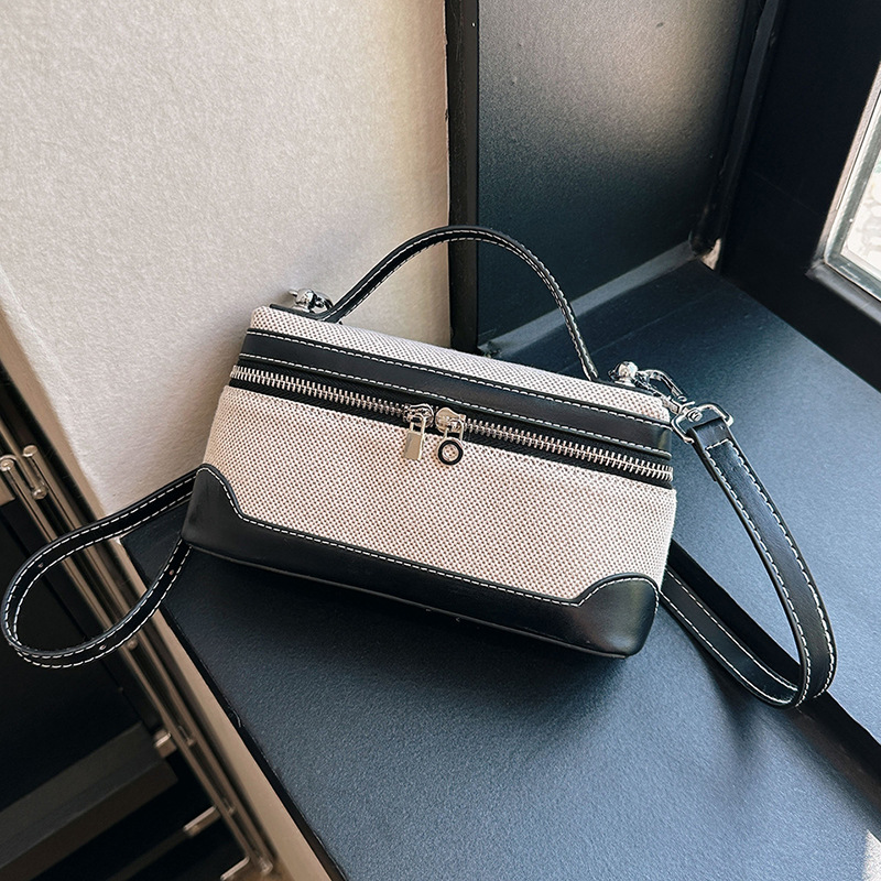 European and American Retro Fashion Hand-Held Small Square Bag for Women 2026 Cross-Border New Canvas Contrasting Splicing Crossbody Bag