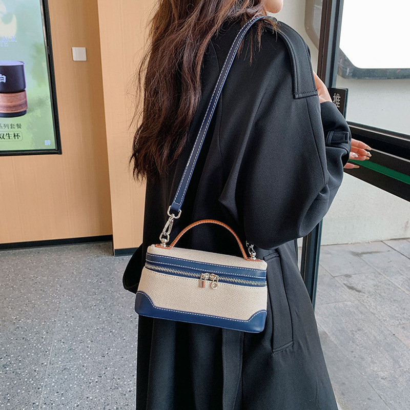 European and American Retro Fashion Hand-Held Small Square Bag for Women 2026 Cross-Border New Canvas Contrasting Splicing Crossbody Bag
