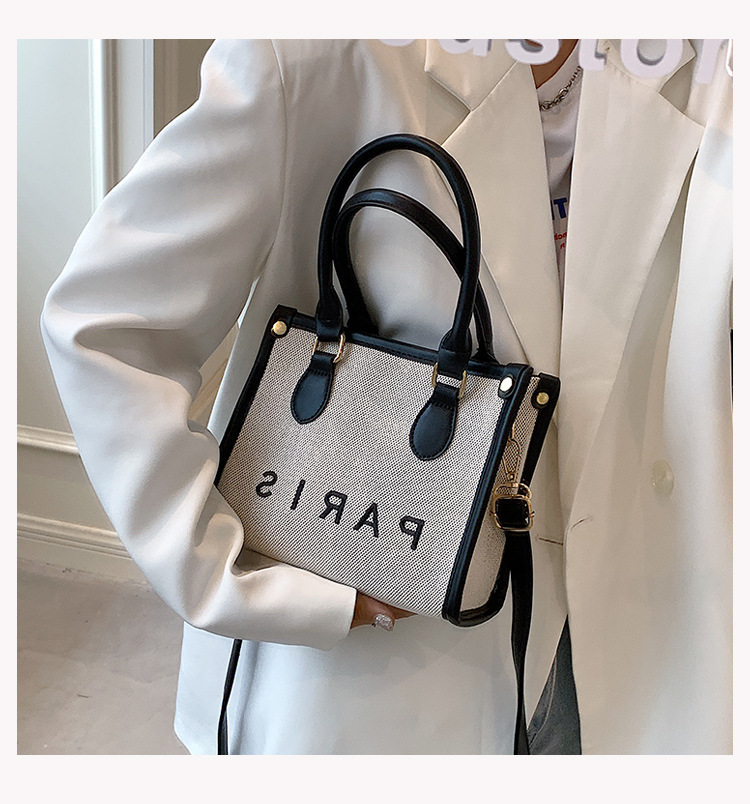 New Canvas Embroidered Letter Handheld Tote Bag With Advanced Sense, Casual Commuter Single Shoulder Crossbody Bag