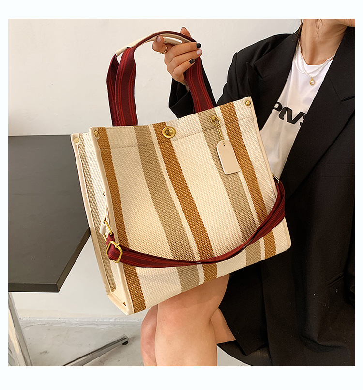 Female Hot Selling Cross-Border New Trendy Fabric Striped Handbag With High-End Texture And Light Luxury Crossbody Bag