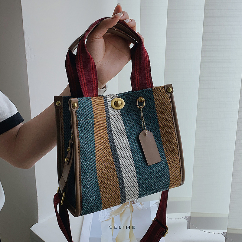 Female Hot Selling Cross-Border New Trendy Fabric Striped Handbag With High-End Texture And Light Luxury Crossbody Bag