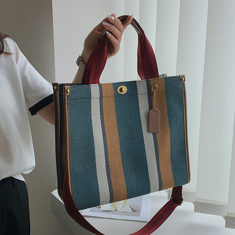 Female Hot Selling Cross-Border New Trendy Fabric Striped Handbag With High-End Texture And Light Luxury Crossbody Bag