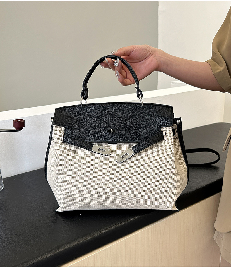 Fashionable Tote Bag, New Canvas Women's Bag, Trendy Large Capacity Contrasting Color Single Shoulder Diagonal Cross Bag