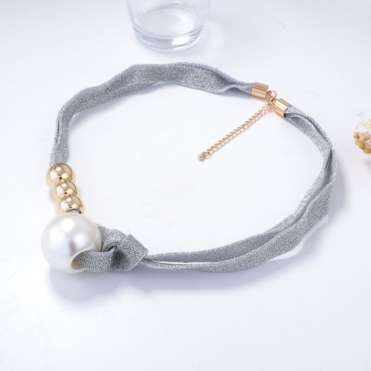 Cross Border Luxury High-End Design Pearl Pendant, High-End Gray Mesh Elegant Necklace For Women