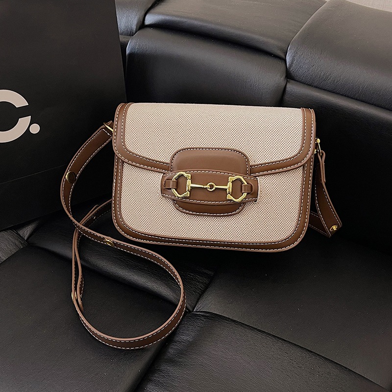 2026 New High-End Fashion Casual Shoulder Crossbody Bag for Women, Vintage Color Blocked Exquisite Saddle Bag