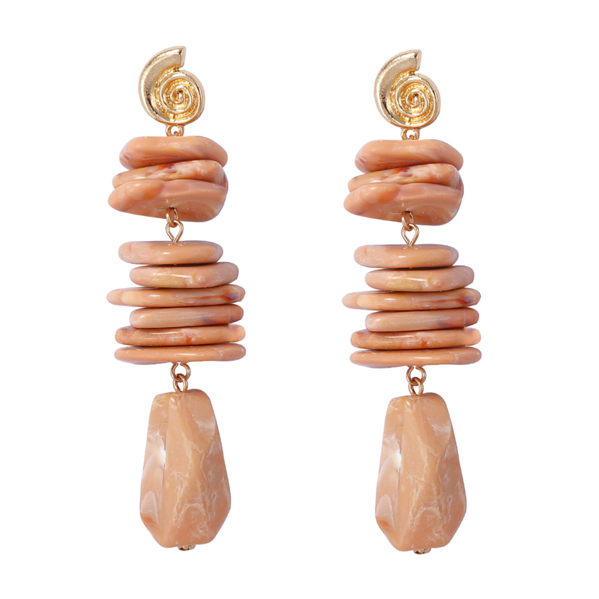 Cross Border European And American Retro Personalized Design Sense Geometric Resin Coral Alloy Conch Long Earrings Ocean Wind