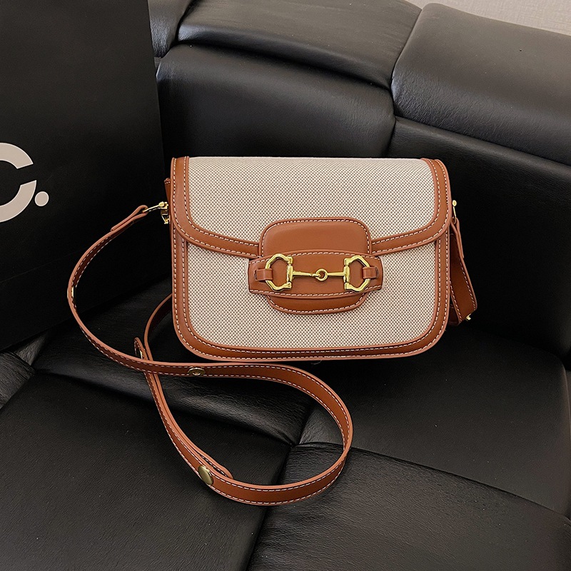 2026 New High-End Fashion Casual Shoulder Crossbody Bag for Women, Vintage Color Blocked Exquisite Saddle Bag