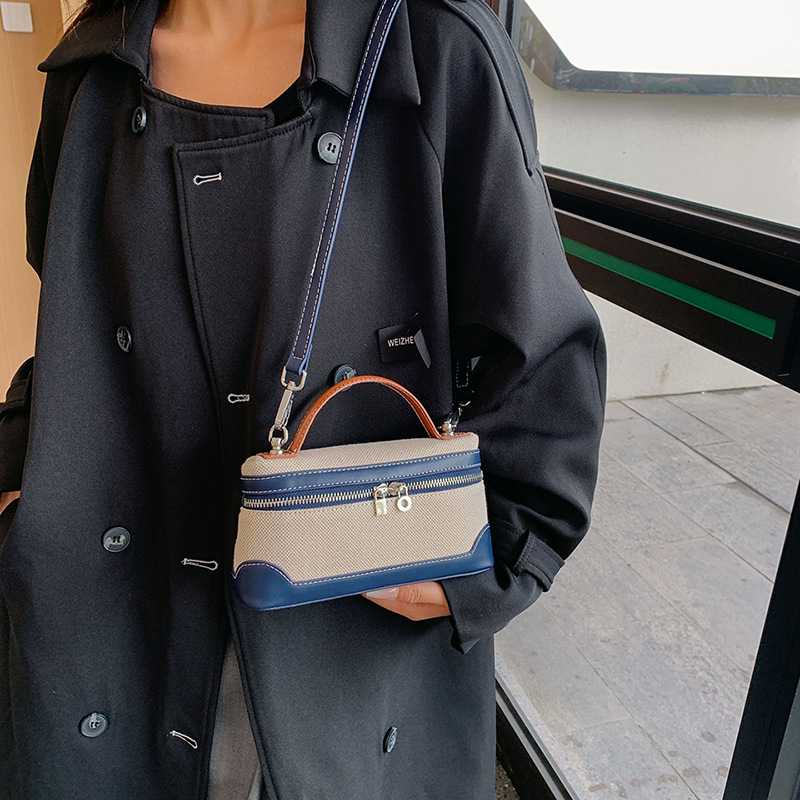 European and American Retro Fashion Hand-Held Small Square Bag for Women 2026 Cross-Border New Canvas Contrasting Splicing Crossbody Bag