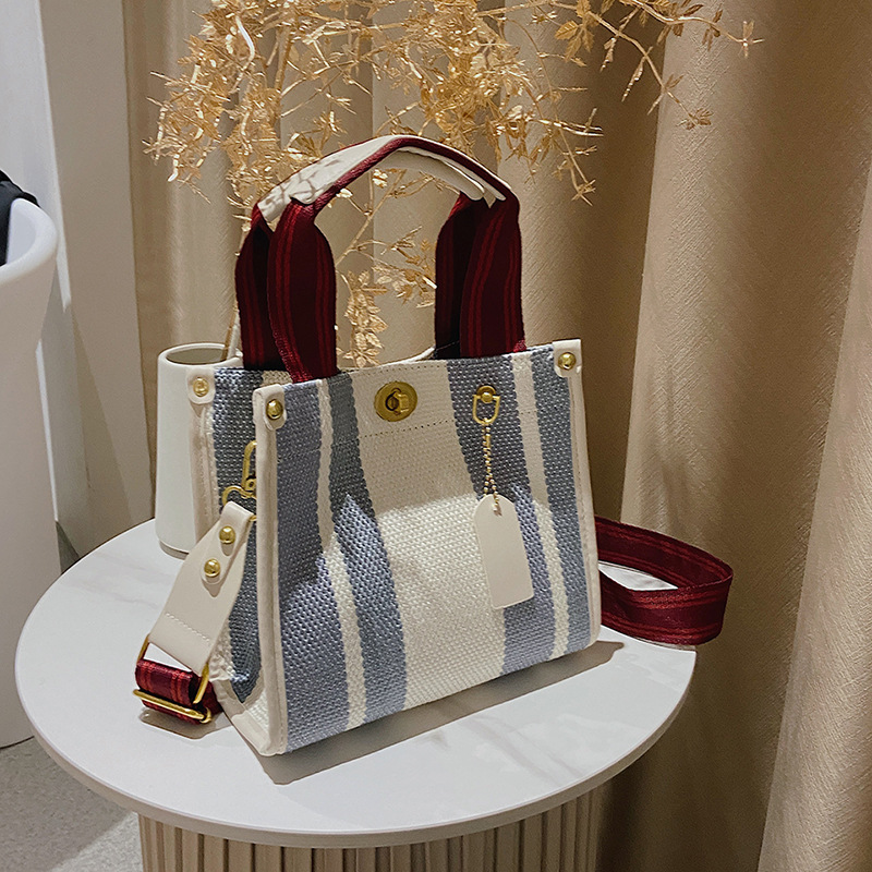 Female Hot Selling Cross-Border New Trendy Fabric Striped Handbag With High-End Texture And Light Luxury Crossbody Bag