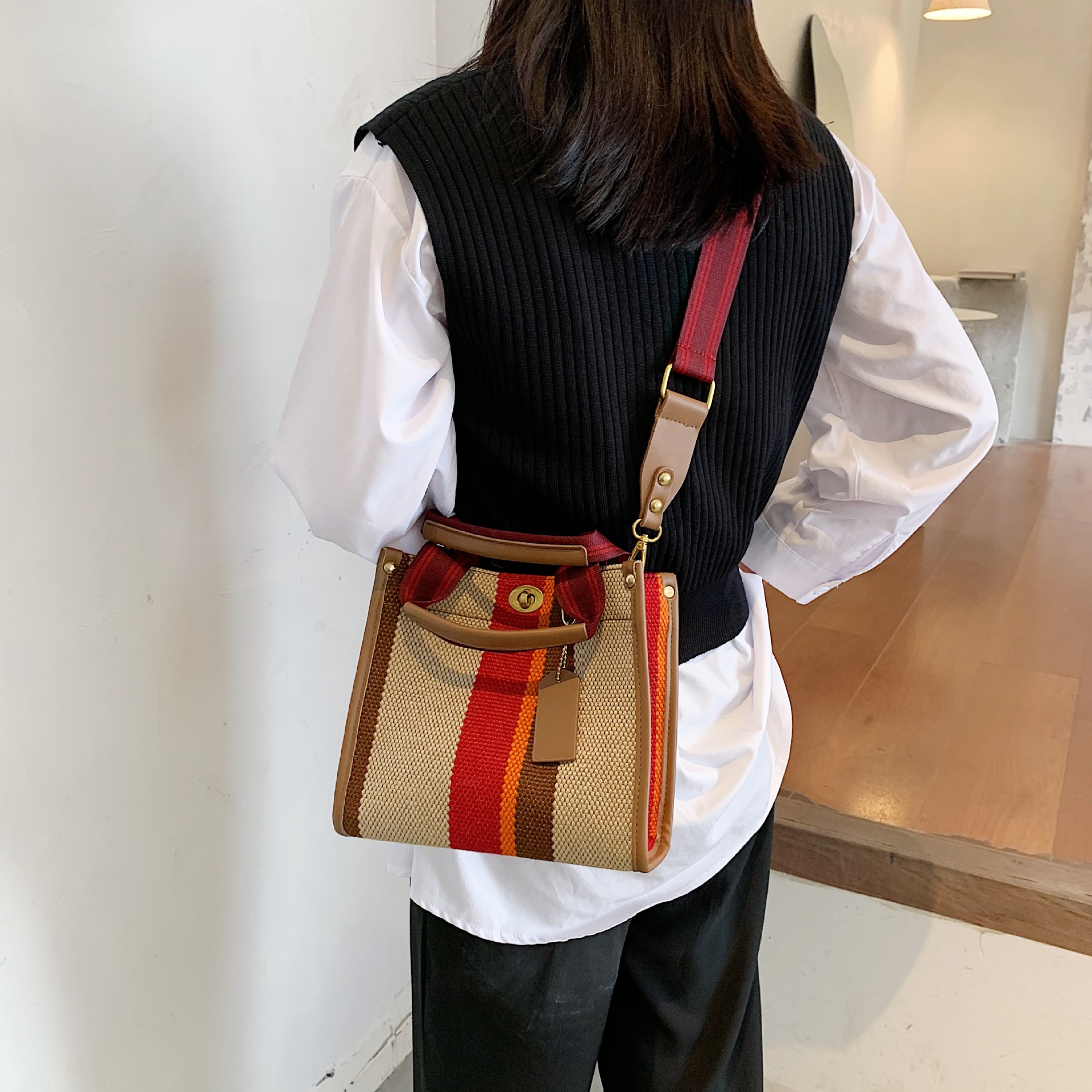 Female Hot Selling Cross-Border New Trendy Fabric Striped Handbag With High-End Texture And Light Luxury Crossbody Bag