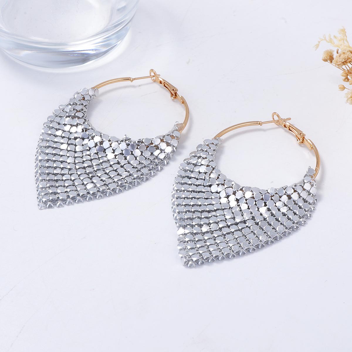 Light Luxury, Exaggerated Luxury, Super Sparkling Geometric Triangle Ear Buckle, Ear Ring Glitter