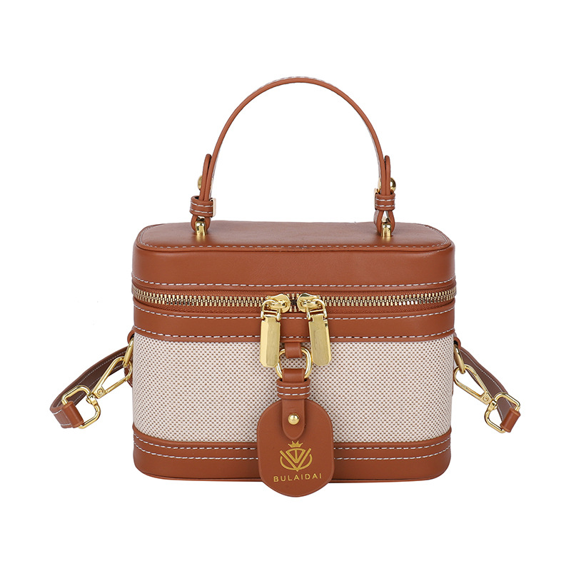 Handheld Box Small Square Bag, Women's New Retro Contrasting Splicing Versatile Single Shoulder Crossbody Bag