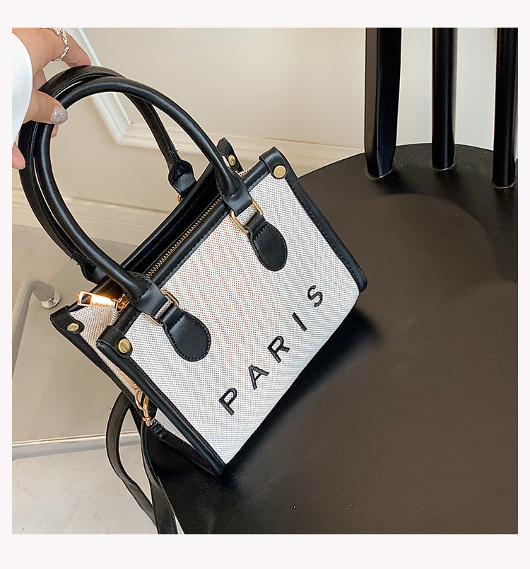 New Canvas Embroidered Letter Handheld Tote Bag With Advanced Sense, Casual Commuter Single Shoulder Crossbody Bag