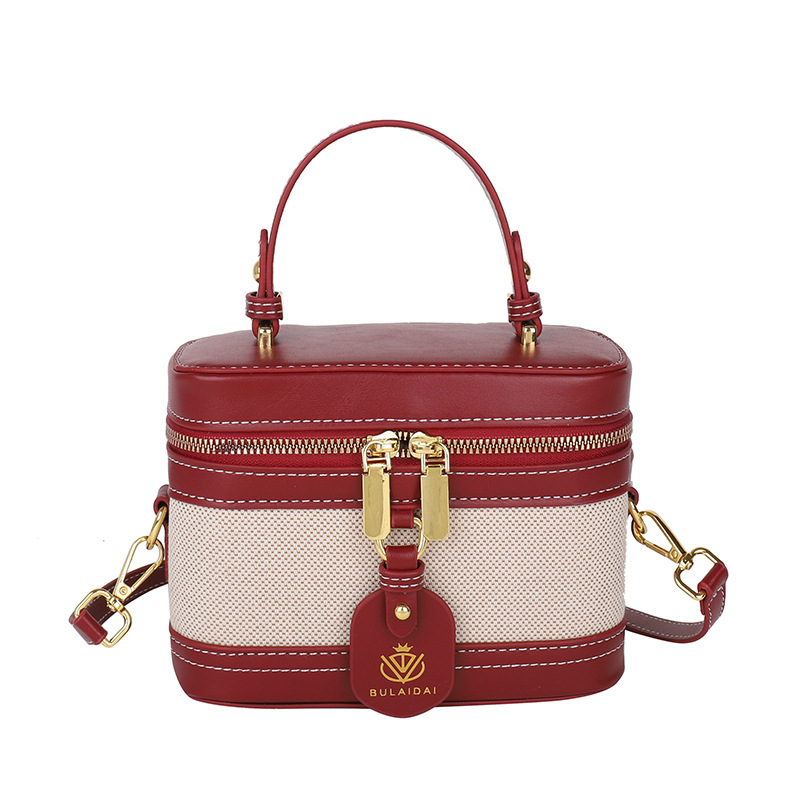 Handheld Box Small Square Bag, Women's New Retro Contrasting Splicing Versatile Single Shoulder Crossbody Bag