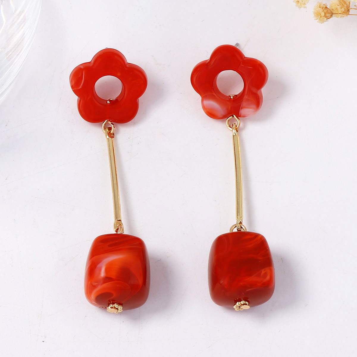 Geometric Resin Plastic Hollow Flower Pendant Earrings Versatile Daily Commuting Earrings
