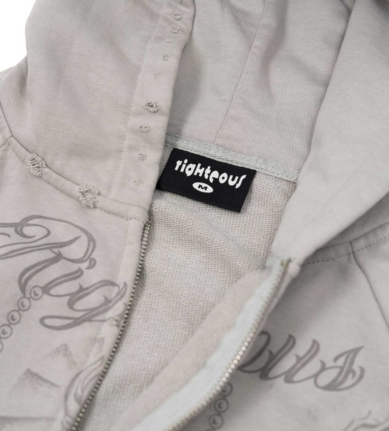 Righteous Tattoo Zip Up Hoodie Grey