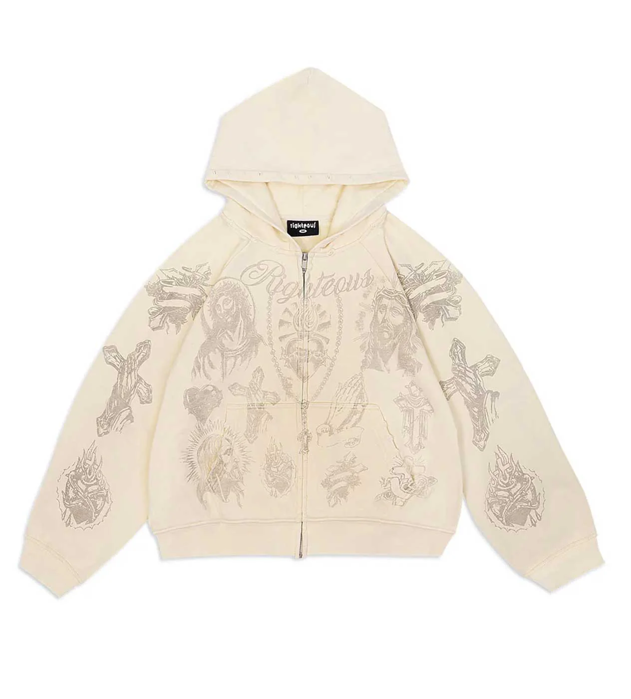 Righteous Tattoo Zip Up Hoodie Cream